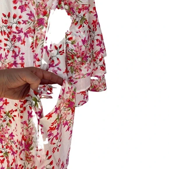 Calvin Klein Wrap Dress W 12 Floral Ruffle/Tear Sleeve Brunch Coquette Derby Tea - Picture 10 of 11